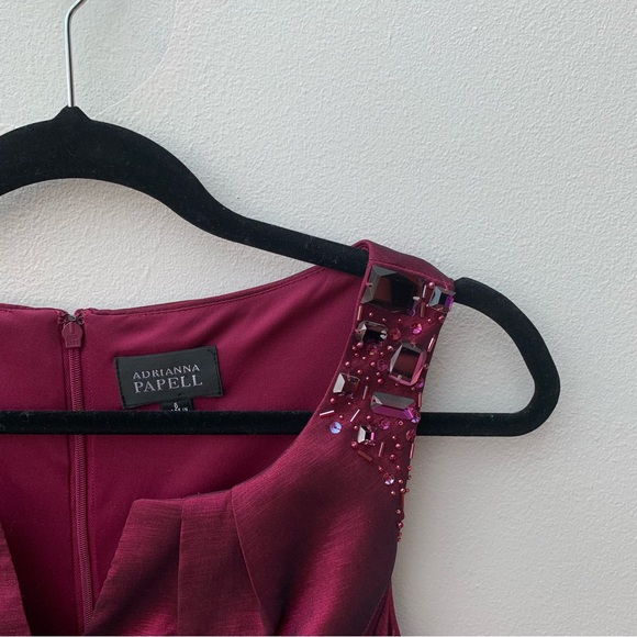 Adrianna Papell Ladies Size 6 Pink Taffeta Pencil Dress Party Cocktail Beaded - Picture 2 of 11